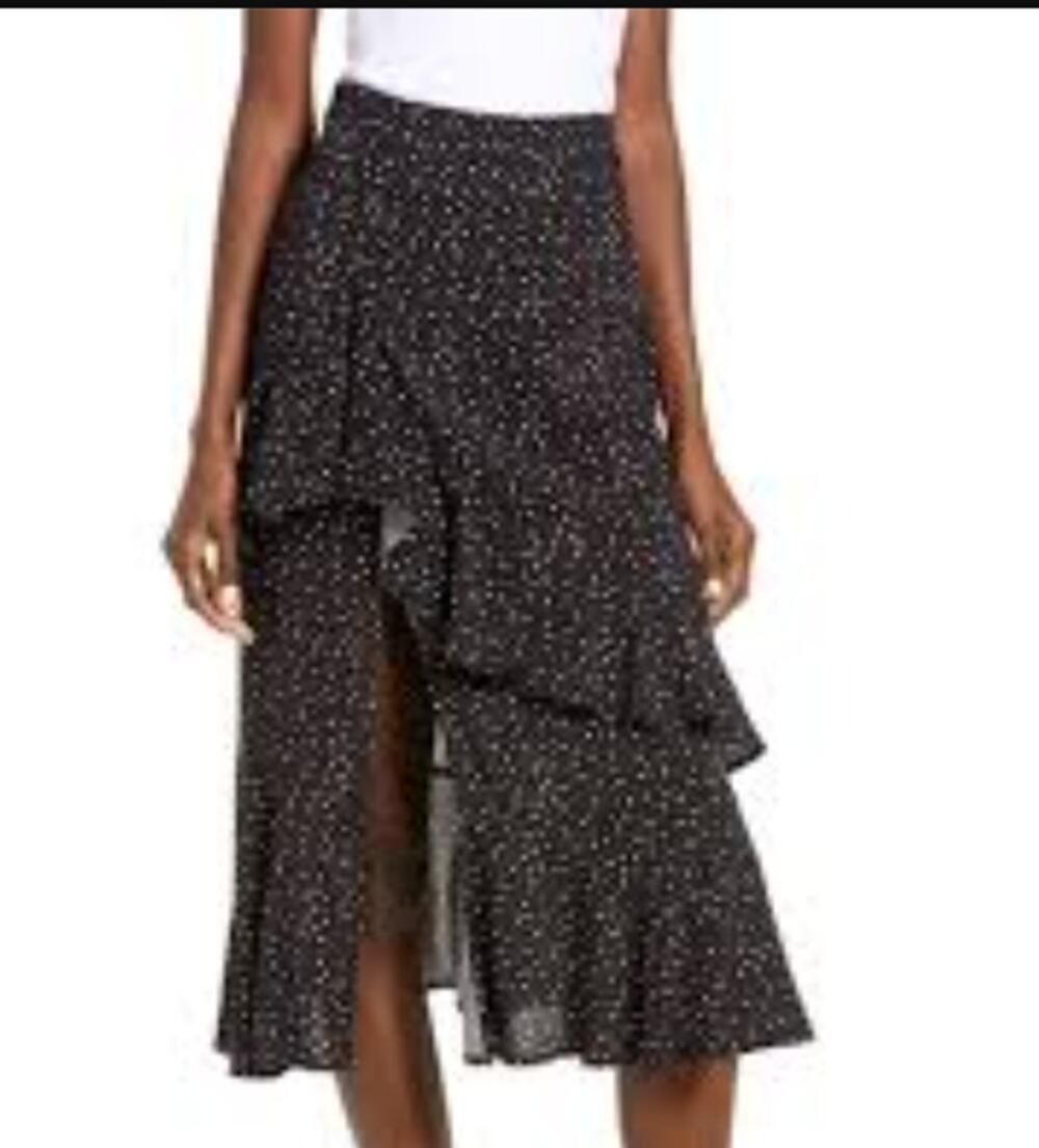 NEW Socialite Black White Polka Dot Skirt Ruffle Size Large Casual Career Ruffle